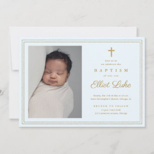 Elegant Gold Cross Religious Baptism & Christening Invitation