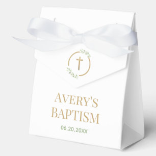Elegant Gold Cross Watercolor Green Wreath Baptism Favour Box
