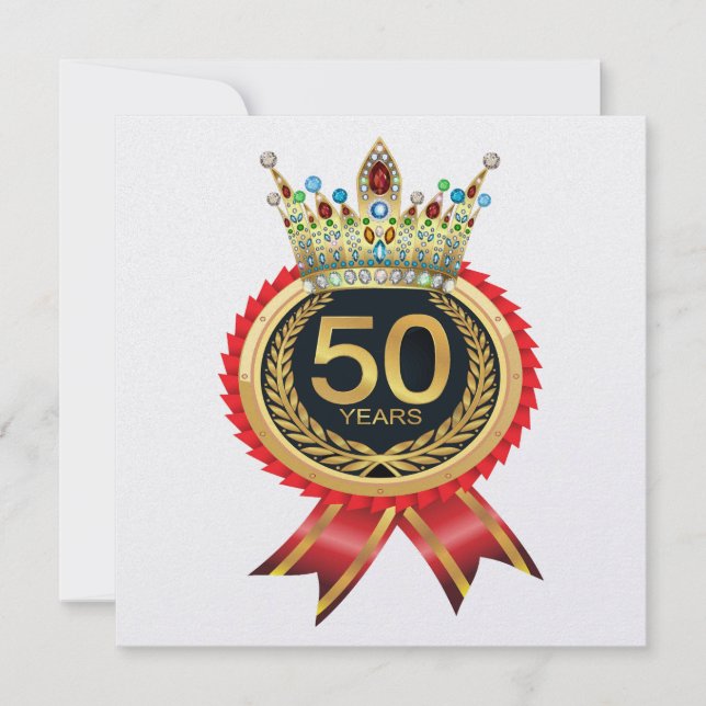 Elegant Gold Crown Fifty Invitation (Front)