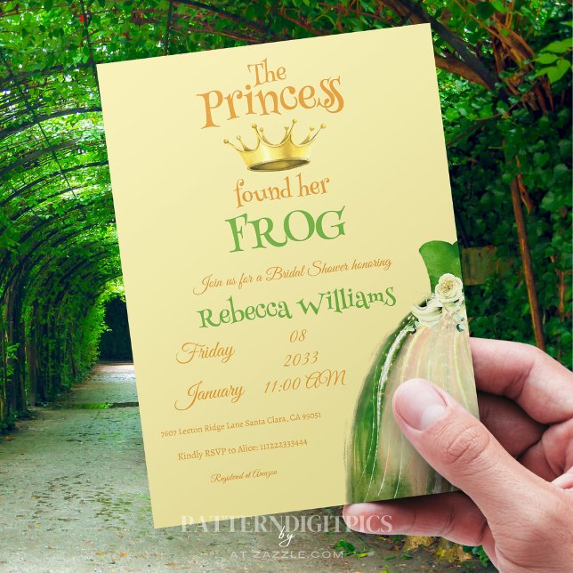 Elegant Gold Crown Princess Frog Bridal Shower Invitation (Creator Uploaded)