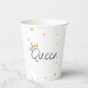 Elegant Gold Crown Queen Typography Water Bottle Paper Cups