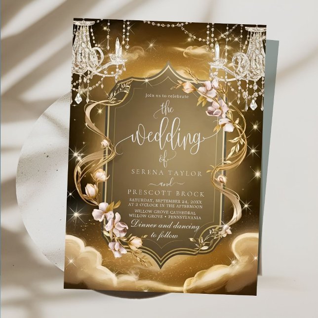 Elegant Gold Crystals Chandelier Wedding Invitation (Creator Uploaded)