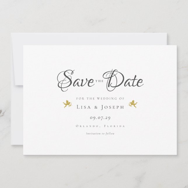 Elegant Gold Cupids Elegant Script Save the Date Invitation (Front)