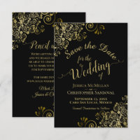 Elegant Gold Curls Filigree on Black Wedding