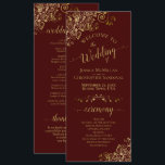 Elegant Gold Curls on Auburn Brown Wedding Programme<br><div class="desc">This beautiful wedding program features an elegant design with gold text on a chocolate brown or auburn coloured background and lacy golden faux foil curls and swirls in the corners. The titles are written in fancy script calligraphy, and there is space for your ceremony and wedding party details, as well...</div>