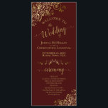 Elegant Gold Curls on Auburn Brown Wedding Programme<br><div class="desc">This beautiful wedding program features an elegant design with gold text on a chocolate brown or auburn coloured background and lacy golden faux foil curls and swirls in the corners. The titles are written in fancy script calligraphy, and there is space for your ceremony and wedding party details, as well...</div>