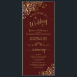 Elegant Gold Curls on Auburn Brown Wedding Programme<br><div class="desc">This beautiful wedding program features an elegant design with gold text on a chocolate brown or auburn coloured background and lacy golden faux foil curls and swirls in the corners. The titles are written in fancy script calligraphy, and there is space for your ceremony and wedding party details, as well...</div>