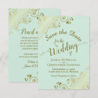 Elegant Gold Curls & Swirls on Mint Green Wedding