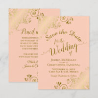 Elegant Gold Curls & Swirls on Peach Wedding