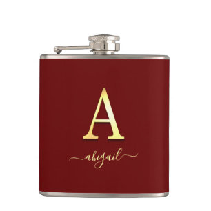 Elegant Gold Custom Monogram A Name Hip Flask