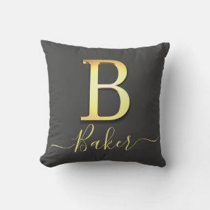 Elegant Gold Custom Monogram B Name Throw Pillow