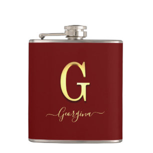 Elegant Gold Custom Monogram G Name Flask