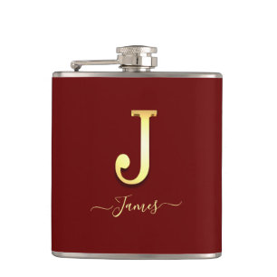 Elegant Gold Custom Monogram J Name Flask