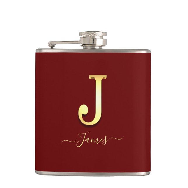 Elegant Gold Custom Monogram J Name Flask (Front)