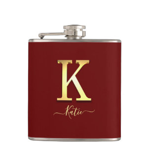 Elegant Gold Custom Monogram K Name Flask