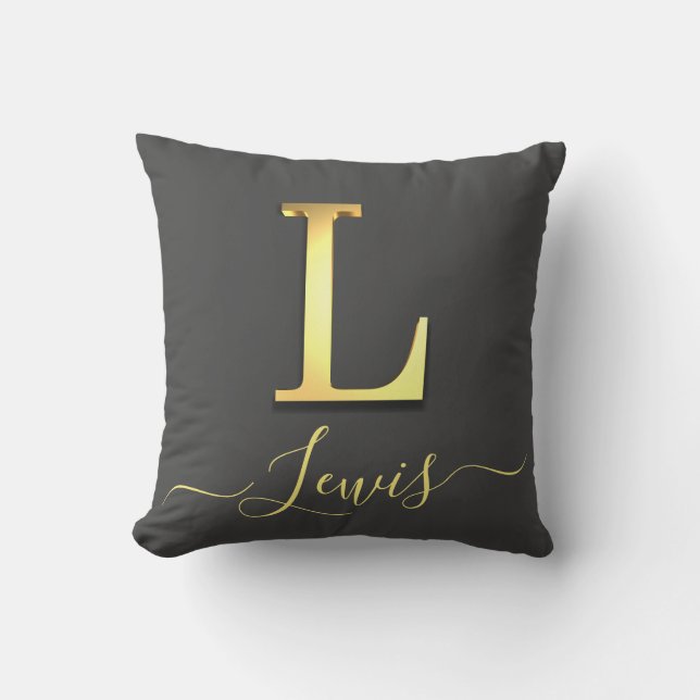 Elegant Gold Custom Monogram L Name Throw Pillow (Front)