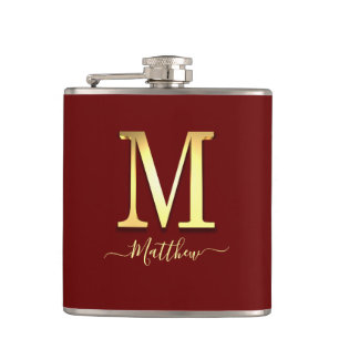 Elegant Gold Custom Monogram M Name Flask