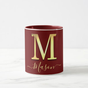 Elegant Gold Custom Monogram M Name Mug