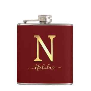 Elegant Gold Custom Monogram N Name Flask