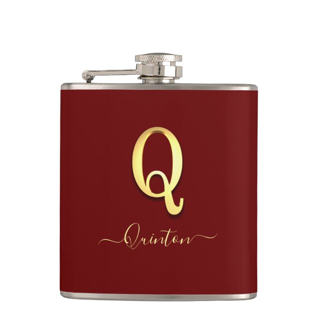 Elegant Gold Custom Monogram Q Name Flask (Front)