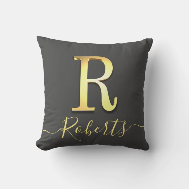 Elegant Gold Custom Monogram R Name Throw Pillow (Front)