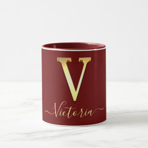 Elegant Gold Custom Monogram V Name Mug