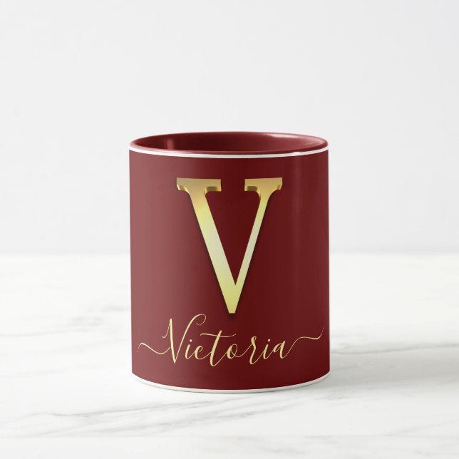 Elegant Gold Custom Monogram V Name Mug (Center)