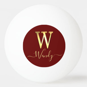 Elegant Gold Custom Monogram W Name Ping Pong Ball