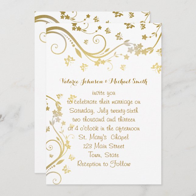 Elegant Gold, Custom Wedding Invitation (Front/Back)