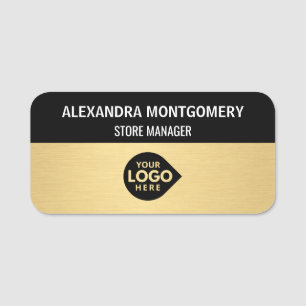 Elegant Gold Custom Your Logo Here Employee Name Tag