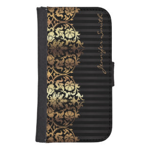 Elegant Gold Damask Black Design Samsung S4 Wallet Case