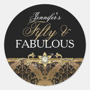 Elegant Gold Damask Fifty and Fabulous Sticker