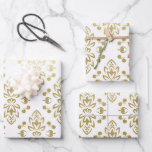 Elegant Gold Damask Floral Pattern Wedding Wrapping Paper Sheet<br><div class="desc">Wedding gift-giving in a faux gold damask floral pattern makes an awesome presentation.  Ideal for newlyweds,  bridal showers,  wedding showers,  new homes,  engagement showers,  and more.</div>