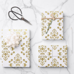 Elegant Gold Damask Floral Pattern Wedding Wrapping Paper Sheet