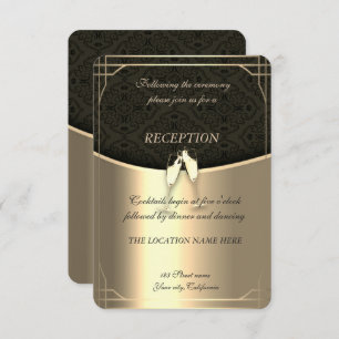 Elegant Gold,Damask,Glasses Wine Wedding Reception Invitation