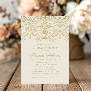 Elegant Gold Damask Ivory Wedding Shower Invitation