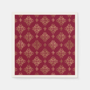 Elegant Gold Damask On Burgundy  Paper Napkin