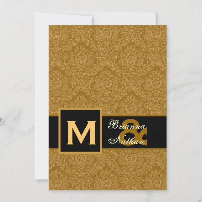 Elegant GOLD Damask Premium Metallic Wedding Invitation (Front)