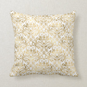 Elegant Gold Damask Throw Pillow