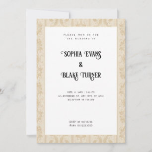 Elegant Gold Damask Traditional White Wedding Invitation