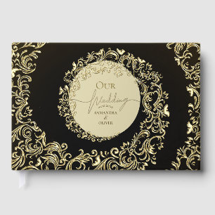 Elegant Gold Damask Wedding Guest Book