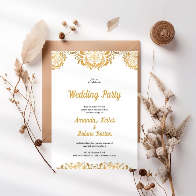Elegant Gold Damask Wedding Invitation (Creator Uploaded)