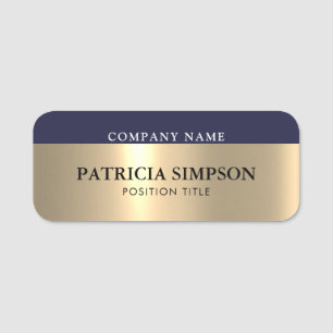 Elegant Gold & Dark Blue: A Unique & Eye-catching  Name Tag