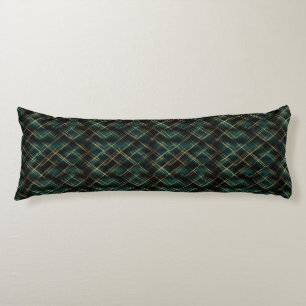 Elegant Gold & Dark Green Tartan Plaid Christmas Body Cushion