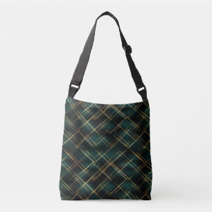 Elegant Gold & Dark Green Tartan Plaid Christmas Crossbody Bag