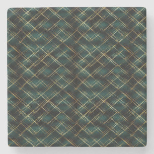 Elegant Gold & Dark Green Tartan Plaid Christmas Stone Coaster