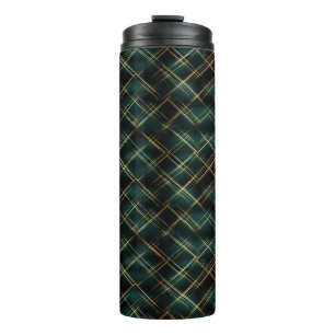 Elegant Gold & Dark Green Tartan Plaid Christmas  Thermal Tumbler