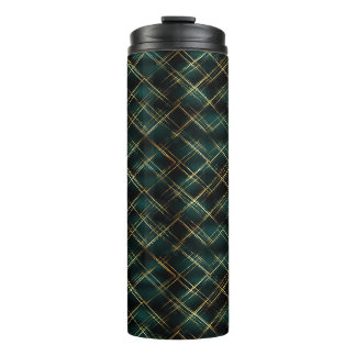 Elegant Gold & Dark Green Tartan Plaid Christmas Thermal Tumbler