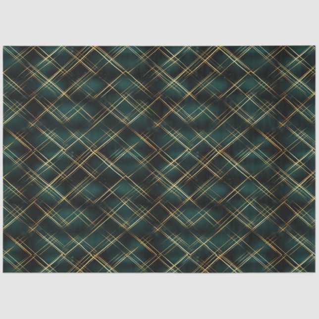Elegant Gold & Dark Green Tartan Plaid Christmas  Tissue Paper (Front)