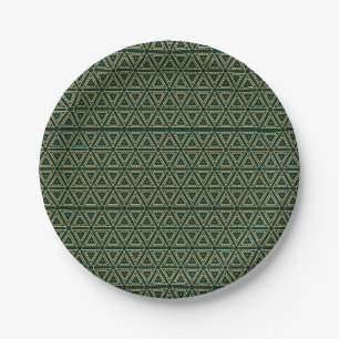 Elegant gold dark pine green geometric pattern paper plate